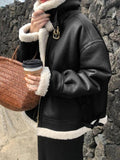 Beaumama vestes simili cuir grossesse laine d'agneau col cheminée oversize manteau d'hiver femme enceinte