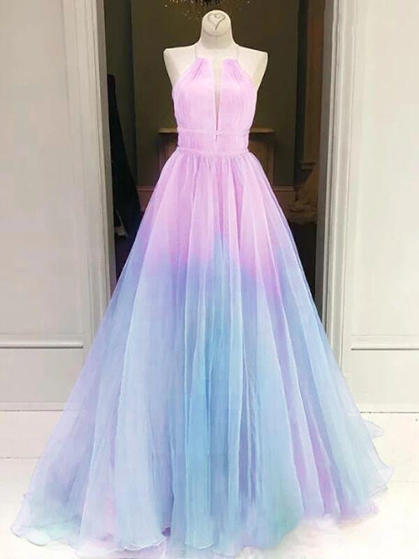 Beaumama robe longue de grossesse gradient couleur licou fluide dos nu bleu et rose