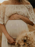 Beaumama robe photo longue grossesse dentelle volants col bateau femme enceinte