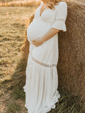 Beaumama robe photo longue grossesse baby shower élégant volants guipure dentelle femme enceinte