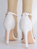 Beaumama sandales mariage talon aiguille perle bride cheville femme