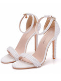 Beaumama sandales mariage talon aiguille perle bride cheville femme