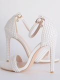 Beaumama sandales mariage talon aiguille perle bride cheville femme
