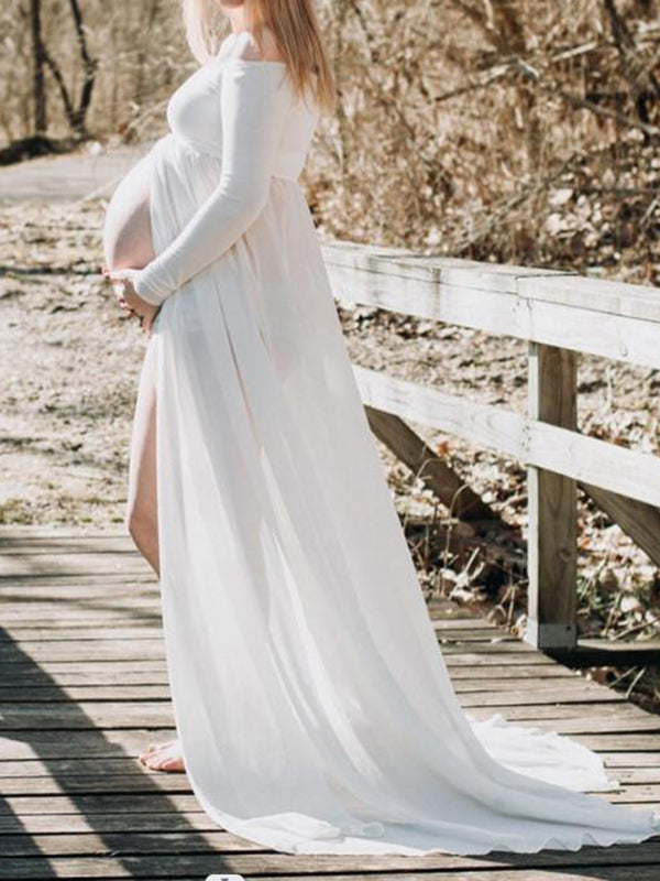 Beaumama robes photo longue grossesse hors épaule queue manches longues femme enceinte