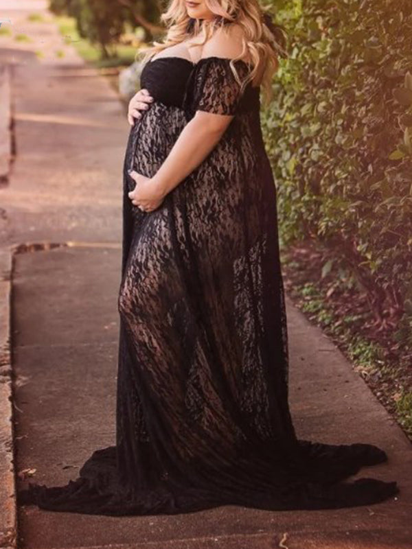 Beaumama robes photo longue grossesse élégant enceinte shooting baby shower dentelle volants queue transparent femme enceinte