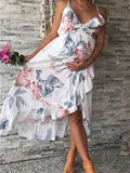 Beaumama mi-longue robe grossesse imprimé fleurie volantées swallowtail enceinte