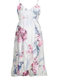 Beaumama mi-longue robe grossesse imprimé fleurie volantées swallowtail enceinte