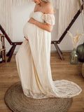 Beaumama robes photo longue grossesse élégant enceinte shooting baby shower dentelle volants queue femme enceinte