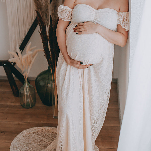 Beaumama robes photo longue grossesse élégant enceinte shooting baby shower dentelle volants queue femme enceinte