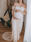 Beaumama robes photo longue grossesse élégant enceinte shooting baby shower dentelle volants queue femme enceinte