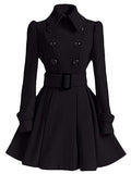 Beaumama manteau patineuse en laine ceinture double boutonnage élégant femme