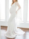 Beaumama robes photo longue grossesse élégant baby shower mariée dentelle sirene queue moulante manches trompette femme enceinte