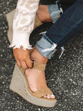 Beaumama sandales en paille talon compensé chaussures d'été à bretelles pour femmes enceinte