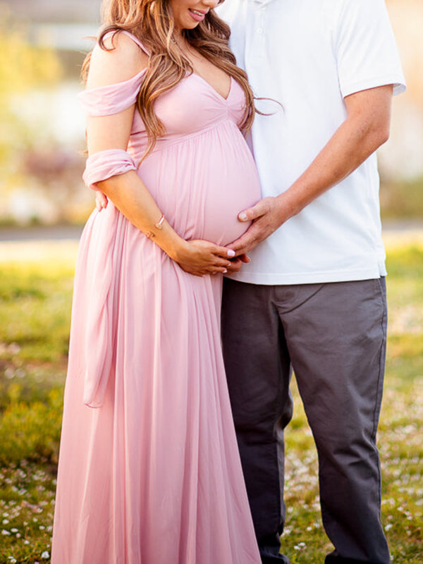 Beaumama robes photo longue grossesse élégant baby shower enceinte shooting fendu le côté plissé fluide femme enceinte