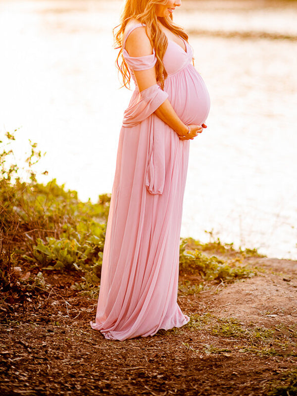 Beaumama robes photo longue grossesse élégant baby shower enceinte shooting fendu le côté plissé fluide femme enceinte