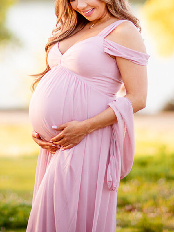 Beaumama robes photo longue grossesse élégant baby shower enceinte shooting fendu le côté plissé fluide femme enceinte