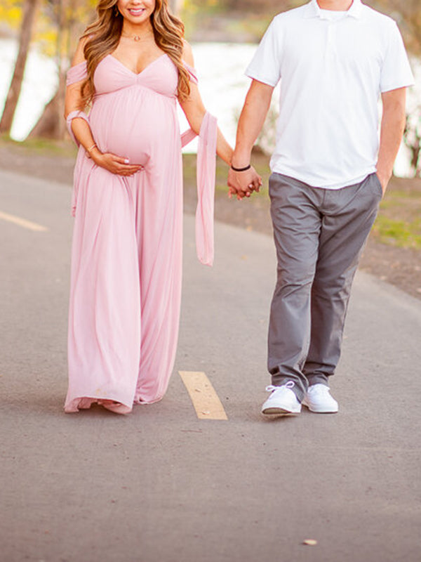 Beaumama robes photo longue grossesse élégant baby shower enceinte shooting fendu le côté plissé fluide femme enceinte