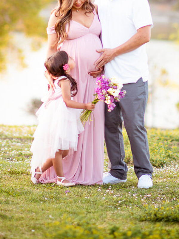 Beaumama robes photo longue grossesse élégant baby shower enceinte shooting fendu le côté plissé fluide femme enceinte