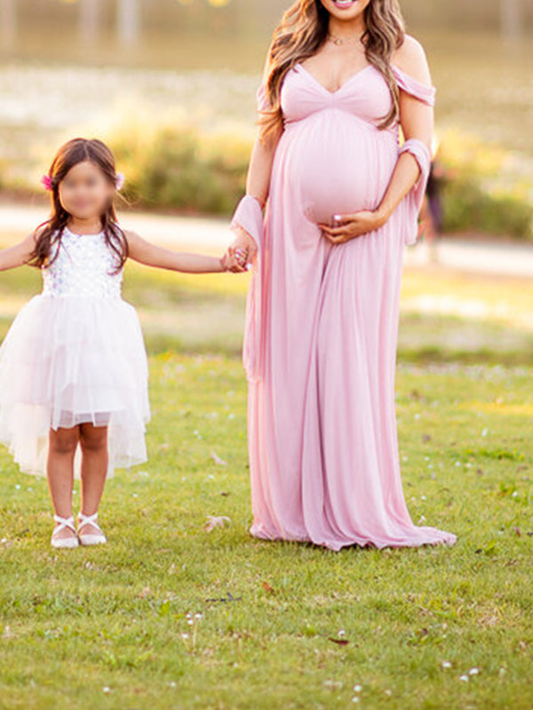 Beaumama robes photo longue grossesse élégant baby shower enceinte shooting fendu le côté plissé fluide femme enceinte