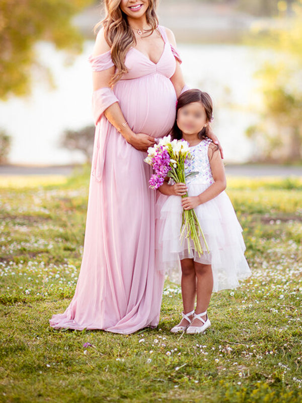 Beaumama robes photo longue grossesse élégant baby shower enceinte shooting fendu le côté plissé fluide femme enceinte