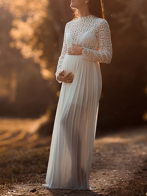 Beaumama robes de séance photo grossesse Élégant broderie anglaise plissé femme enceinte
