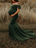 Beaumama robes photo longue grossesse élégant baby shower volants sirene fendu le côté moulante queue femme enceinte