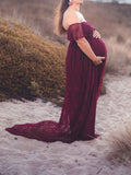 Beaumama robes photo longue grossesse élégant baby shower dentelle transparent volants queue femme enceinte
