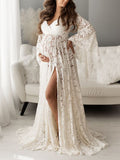 Beaumama robes photo longue grossesse élégant enceinte shooting fendu le côté dentelle queue femme enceinte