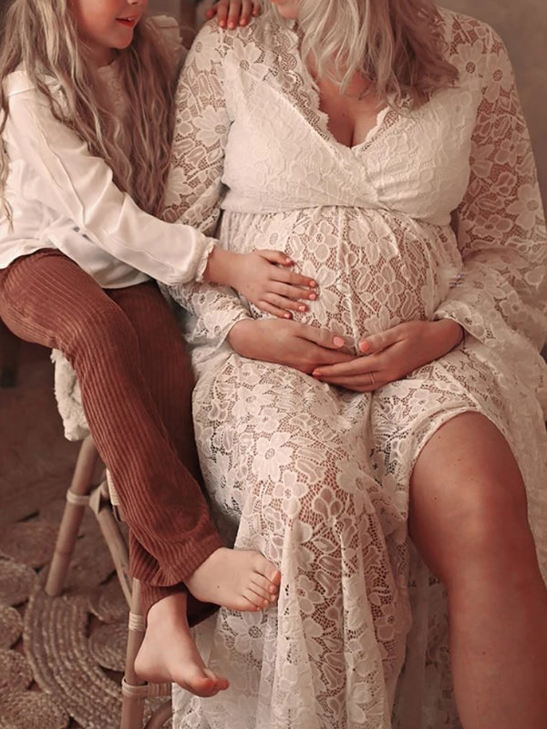 Beaumama robes photo longue grossesse élégant enceinte shooting baby shower dentelle fendu le côté queue transparent femme enceinte