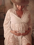 Beaumama robes photo longue grossesse élégant enceinte shooting baby shower dentelle fendu le côté queue transparent femme enceinte