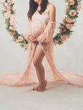 Beaumama robes photo longue grossesse élégant enceinte shooting dentelle transparent fente avant femme enceinte