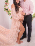 Beaumama robes photo longue grossesse élégant enceinte shooting dentelle transparent fente avant femme enceinte