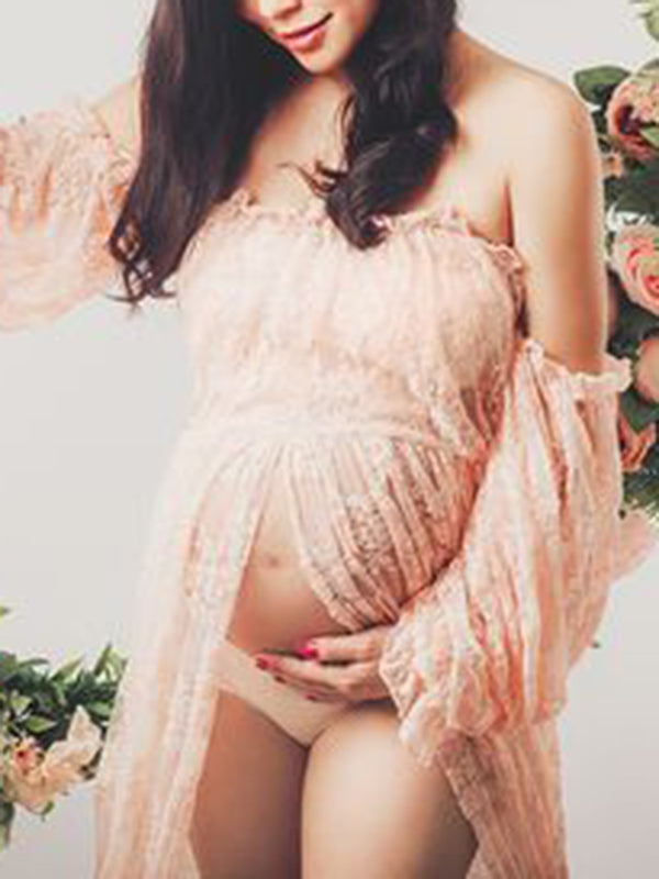 Beaumama robes photo longue grossesse élégant enceinte shooting dentelle transparent fente avant femme enceinte