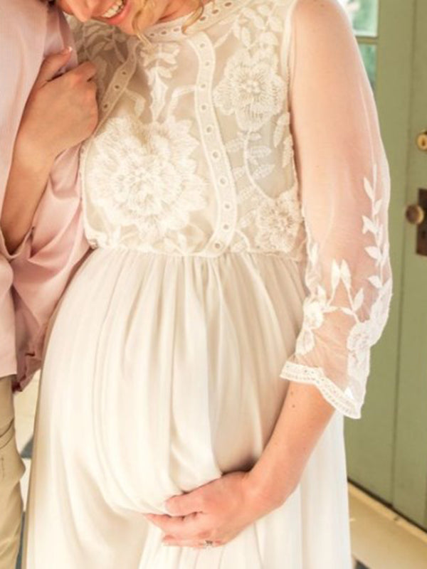 Beaumama robes photo longue grossesse élégant enceinte shooting dentelle fleurie queue femme enceinte