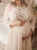 Beaumama robes photo longue grossesse élégant baby shower dentelle fleurie queue transparent mousseline femme enceinte