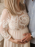 Beaumama robes photo longue grossesse élégant baby shower dentelle fleurie queue transparent mousseline femme enceinte