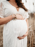 Beaumama robes photo longue grossesse baby shower dentelle bord ondulé v-cou femme enceinte