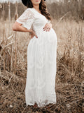 Beaumama robes photo longue grossesse baby shower dentelle bord ondulé v-cou femme enceinte