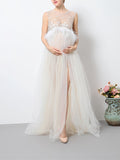 Beaumama robes longue grossesse élégant enceinte shooting plume tulle queue femme enceinte
