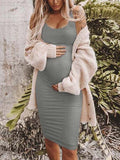 Beaumama robes vetement de grossesse body mi-longue maternité moulante tenue femme enceinte