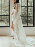 Beaumama robes photo longue grossesse élégant enceinte shooting dentelle transparent queue coulisse taille femme enceinte