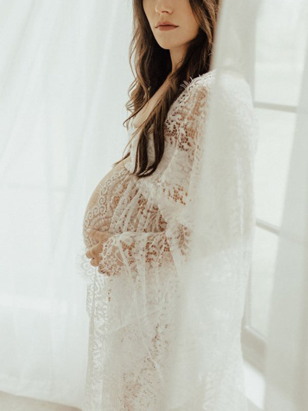 Beaumama robes photo longue grossesse élégant enceinte shooting dentelle transparent queue coulisse taille femme enceinte