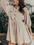 Beaumama robe allaitement grossesse élégant poches coulisse taille boutonnage col revers manches longues femme enceinte