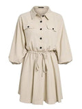 Beaumama robe allaitement grossesse élégant poches coulisse taille boutonnage col revers manches longues femme enceinte