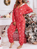 Beaumama pyjama noël polaire imprimé neige capuche mignon femme combinaison rouge