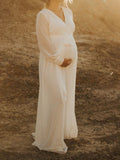 Beaumama robes photo longue grossesse Élégant Ceinture Manches longues baby shower femme enceinte