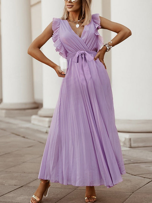 Robe longue grossesse mousseline à volants avec bas plissé