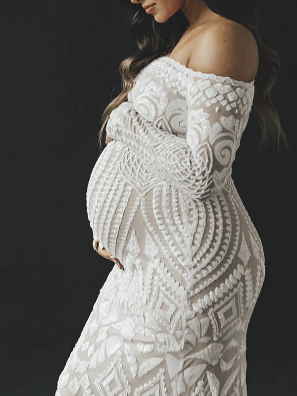 Beaumama robe longue grossesse élégant soirée géométrique sirene moulante femme enceinte