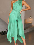 Beaumama robes longue grossesse Élégant Épaule asymétrique plissé femme enceinte