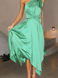 Beaumama robes longue grossesse Élégant Épaule asymétrique plissé femme enceinte
